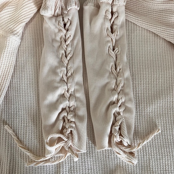Free People FP One Tasha Thermal Top Tie Sleeve Women’s Size Small Ivory - Picture 13 of 15